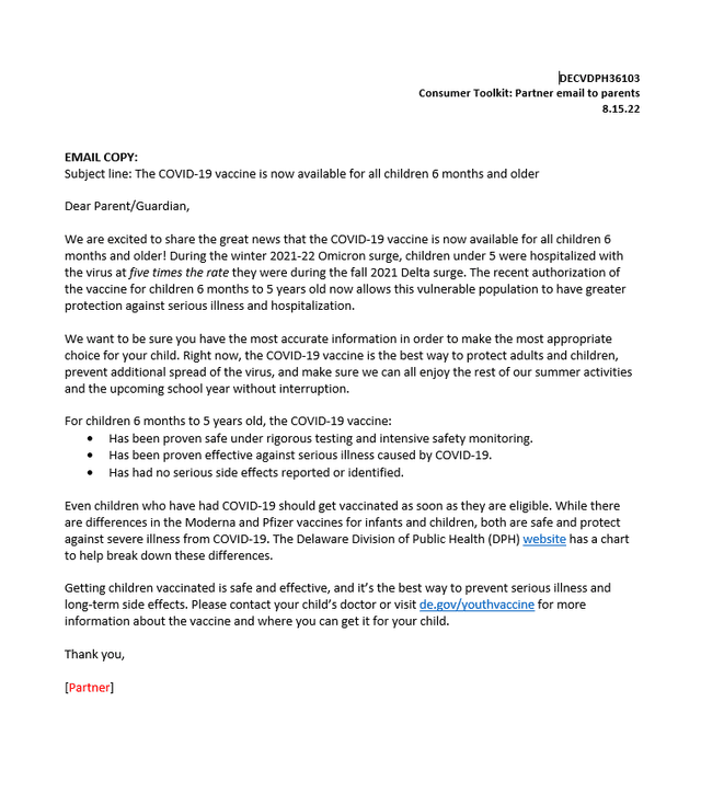 Under 5 Partner Email Content